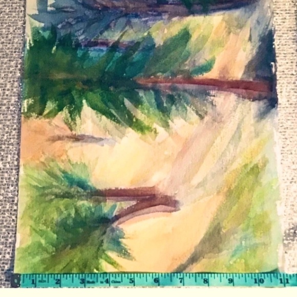 Original Watercolor Painting Serene Forest Signed By The Artist Green Yellow - Picture 7 of 7